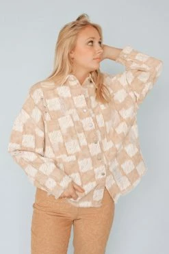 POL Jackets + Button-ups LAINEY CHECKERBOARD BUTTON-UP