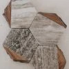 CREATIVE CO-OP Home HEXAGON MARBLE + ACACIA COASTERS
