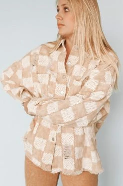 POL Jackets + Button-ups LAINEY CHECKERBOARD BUTTON-UP