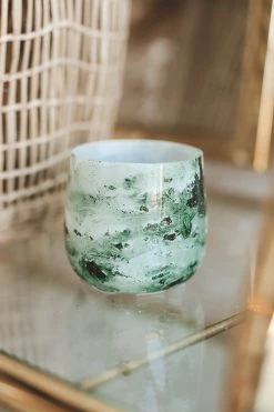 CREATIVE CO OP Home GLASS TEA LIGHT HOLDER W/ MARBLE FINISH