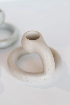 CREATIVE CO OP Home ROUND STONEWARE TAPER HOLDER