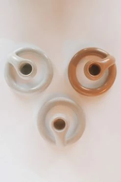 CREATIVE CO OP Home ROUND STONEWARE TAPER HOLDER