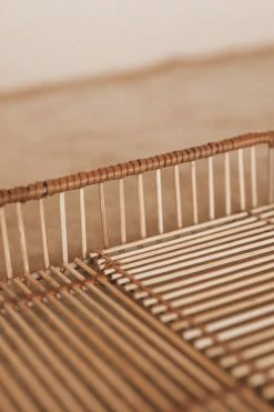 CREATIVE CO OP DECORATIVE RATTAN TRAY W/ HANDLES