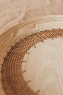 CREATIVE CO OP Home WOVEN RATTAN + OAK TRAY