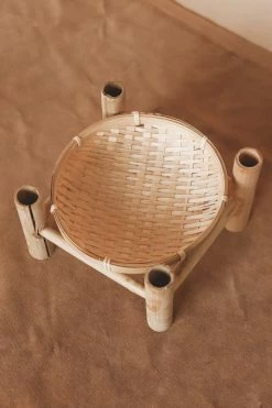 CREATIVE CO OP DECORATIVE BAMBOO TRAY ON STAND Home