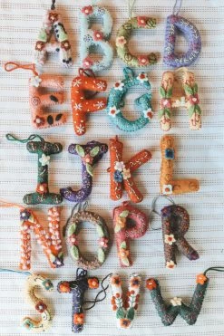 CREATIVE CO OP WOOL ALPHABET LETTER ORNAMENT