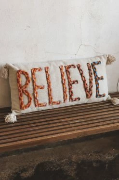 CREATIVE CO OP BELIEVE COTTON LUMBAR PILLOW Home