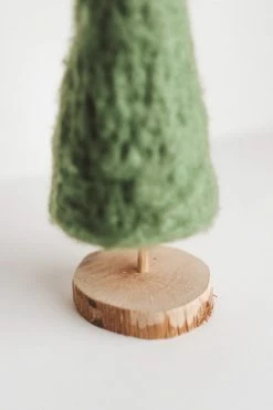 CREATIVE CO OP WOOL TREE DECOR W/ WOOD SLICE BASE