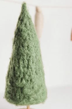 CREATIVE CO OP WOOL TREE DECOR W/ WOOD SLICE BASE
