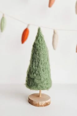 CREATIVE CO OP WOOL TREE DECOR W/ WOOD SLICE BASE