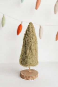 CREATIVE CO OP WOOL TREE DECOR W/ WOOD SLICE BASE