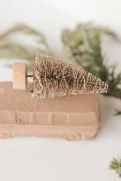 CREATIVE CO OP Home VINTAGE BUS W/ BOTTLE BRUSH TREE