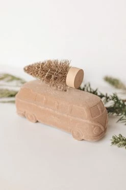CREATIVE CO OP Home VINTAGE BUS W/ BOTTLE BRUSH TREE