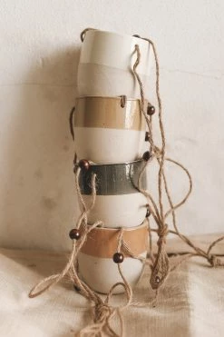 CREATIVE CO OP STONEWARE HANGING PLANTER W/ BEADS