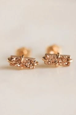 JAXKELLY ACCESSORIES DRUZY BAR STUD EARRINGS 路聽ROSE GOLD