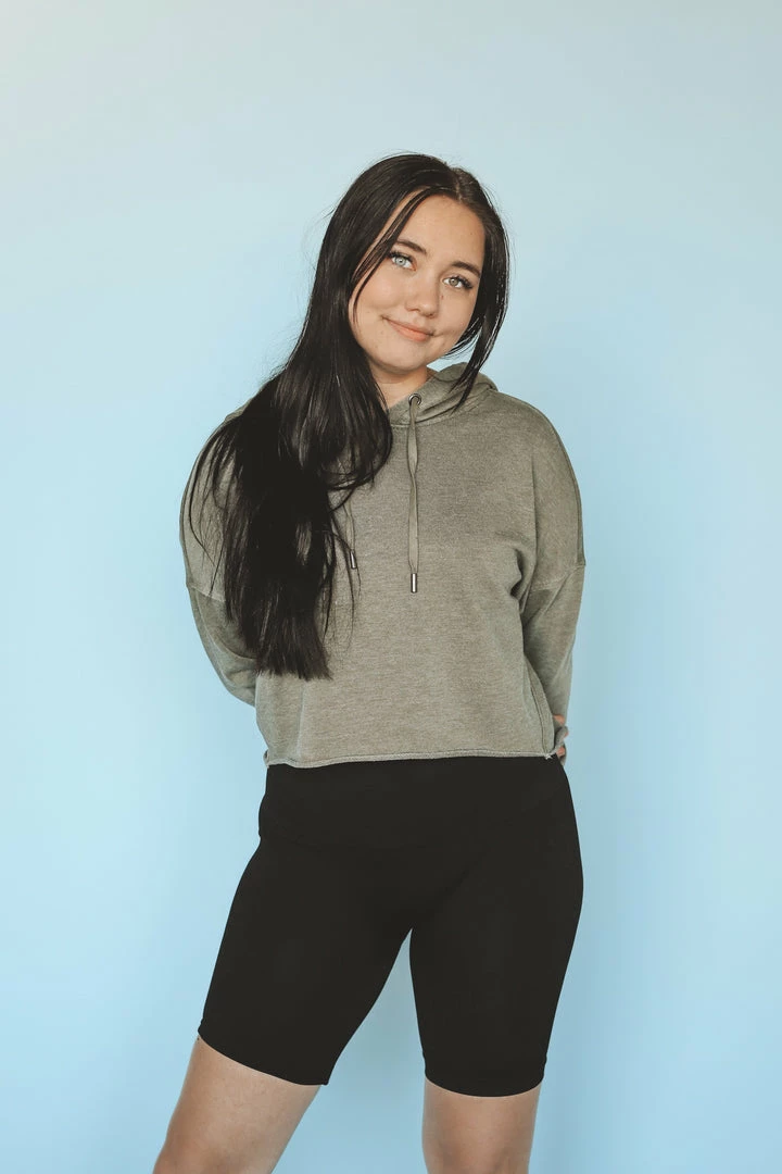 MONO B Tops CROPPED PULLOVER HOODIE WITH RAW EDGE 5 MONO B Tops CROPPED PULLOVER HOODIE WITH RAW EDGE