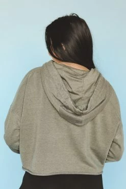 MONO B Tops CROPPED PULLOVER HOODIE WITH RAW EDGE 15 MONO B Tops CROPPED PULLOVER HOODIE WITH RAW EDGE