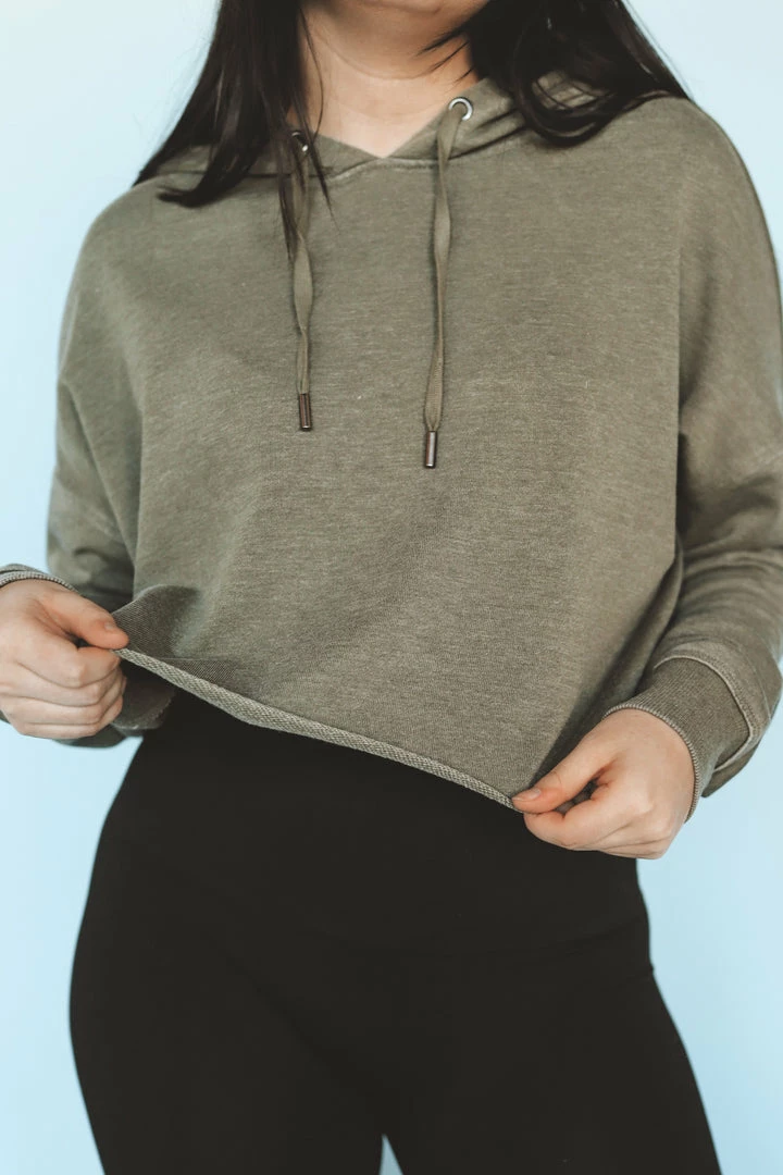 MONO B Tops CROPPED PULLOVER HOODIE WITH RAW EDGE 4 MONO B Tops CROPPED PULLOVER HOODIE WITH RAW EDGE
