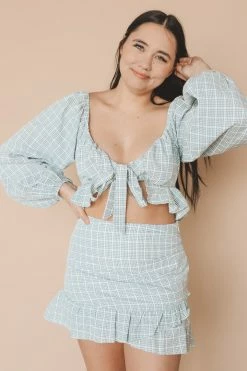 LE LIS CARLY GINGHAM CROP TOP