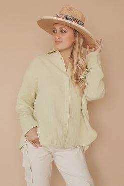 LUSH KEY LIME BUTTON-UP Tops