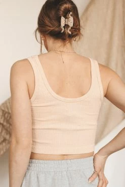 MONO B Crop Tops RIBBED SEAMLESS CROPPED TANK · TAUPE