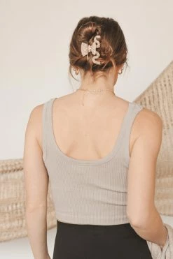 MONO B Crop Tops RIBBED SEAMLESS CROPPED TANK · ASH GREY