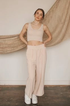 MONO B Crop Tops RIBBED SEAMLESS CROPPED TANK · STONE