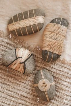CREATIVE CO OP RATTAN-WRAPPED RIVER STONE DECOR