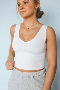 BY TOGETHER Tops FINE RIB CROP TOP TANK