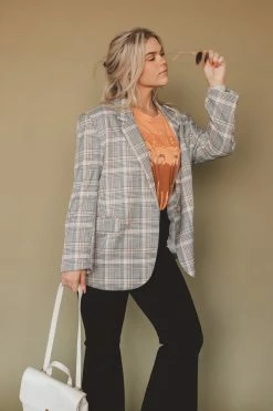 MISS LOVE INGRID PLAID BLAZER Jackets + Button-ups