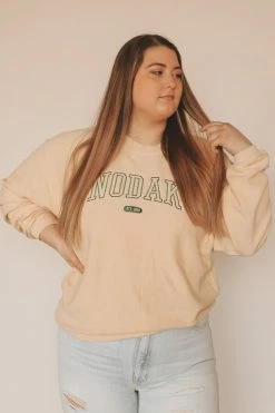 KITTSONA CUSTOM CLOTHING Crewneck Sweatshirts NODAK EMBROIDERED CORDED CREWNECK • NATURAL