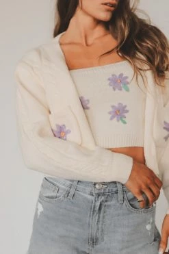 FORE COLLECTION Sweaters ERIN EMBROIDERED CARDIGAN 11 FORE COLLECTION Sweaters ERIN EMBROIDERED CARDIGAN