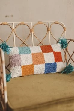 PEKING HANDICRAFT RAINBOW CHECKERBOARD LUMBAR HOOK PILLOW