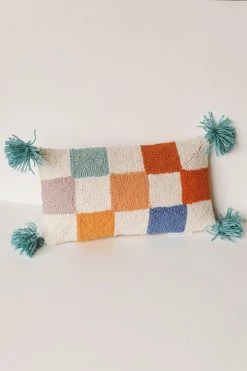 PEKING HANDICRAFT RAINBOW CHECKERBOARD LUMBAR HOOK PILLOW