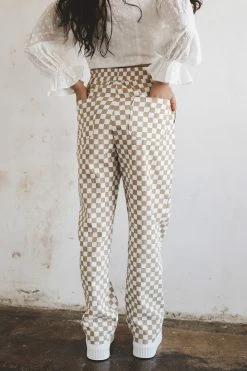 LE LIS CARA CHECKER PRINT PANTS