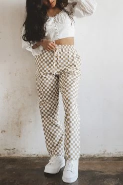 LE LIS CARA CHECKER PRINT PANTS