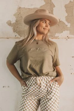 KITTSONA CUSTOM CLOTHING NORTH DAKOTA EMBROIDERED TEE · OLIVE GRAPHIC APPAREL