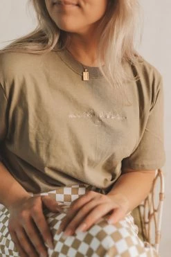 KITTSONA CUSTOM CLOTHING NORTH DAKOTA EMBROIDERED TEE · OLIVE GRAPHIC APPAREL