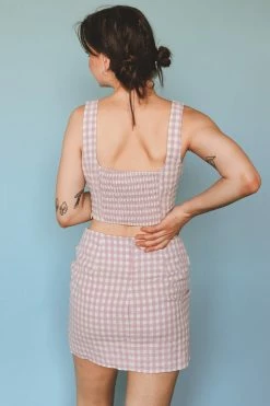 BLUE BLUSH Crop Tops EMBERLYN GINGHAM TOP