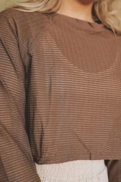 MONO B TEXTURED MESH CROPPED LONG SLEEVE Tops 10 MONO B TEXTURED MESH CROPPED LONG SLEEVE Tops