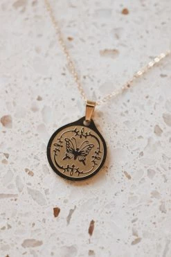 TRUE BY KRISTY JEWELRY ACCESSORIES MONARCH BUTTERFLY COIN NECKLACE