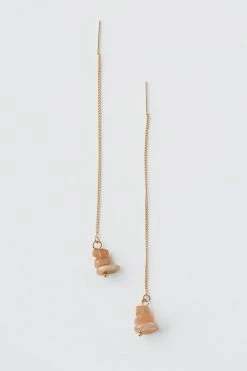 CEDAR AND CYPRESS DESIGNS PEACH MOONSTONE THREADER EARRINGS ACCESSORIES