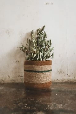 CREATIVE CO-OP NATURAL SEAGRASS STRIPED BASKET